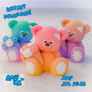 3D Printable Valentines Teddy Bear With Roses Bouquet Figure STL & 3MF Files - Cute Valentine&#39;s Day Gift For Her/Him For 3D Printing