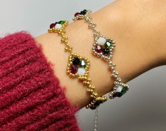 Palästina-Kleeblatt-Perlenarmband, Goldschmuck, Silberschmuck, Palästina-Flaggenarmband, Palästina-Solidarität, Geschenk für sie