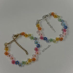 Rainbow Flower Beaded Bracelet, Handmade Jewellery, Daisy Bracelet, Gold Bracelet, Silver Bracelet, Flower Bracelet, Birthday Gift for Her