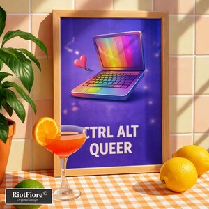 Stampa artistica digitale Purple Control Alt Queer, manifesto di protesta queer sul riavvio del sistema