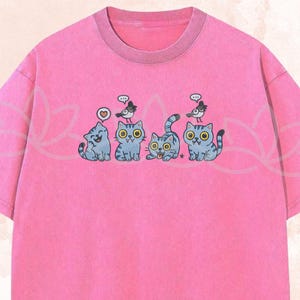 Cute Tiger and Bird Embroidered Washed Shirt, Demon Hunter Tee, KPOP Band Huntrix Fan Shirt, Funny Derpy Tiger, Saja Girls Tee, Gift for Her