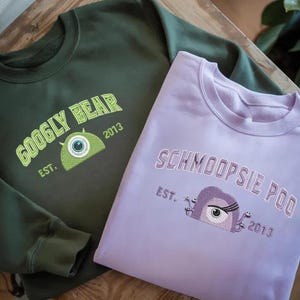 Embroidery Gogly Bear and Schmopsie Poo Sweatshirt, Matching Cartoon Monster Movie Shirt, Monsters University, Couple Gift