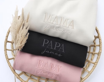 Embroidered Family Matching Sweatshirt, Mama Papa Mini Matching Set, Personalized Family Gift, Family Matching, Custom Mom Dad Sweatshirts