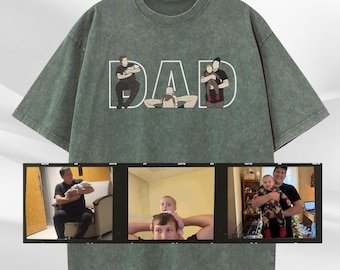 Personalized Dad Embroidered Washed Shirt, Custom embroidered father T-shirt, Custom embroidered photo, Unisex Cotton Shirt