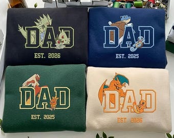 PokaDad Individuell gesticktes Shirt, Personalisiertes Anime Charaktere Sweatshirt, Anime Vatertagsgeschenk, Geburtstagsgeschenk für Papa, Pocket Beast