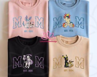 Custom PokaMom Embroidered Shirt, Persionalized Anime Characters Sweatshirt, Anime Mother's Day Gift, Birthday Gift For Mom, Pocket Beast