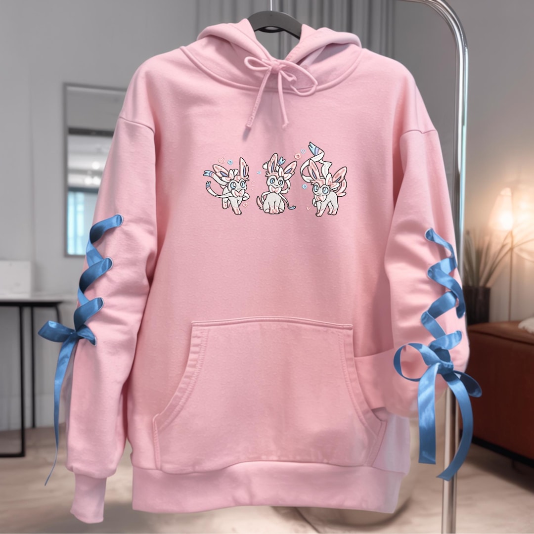 Embroidery Syveon PKM Ribbon Sweatshirt, Eve Evolution Fairy Cute Charm, Embroidery Anime Hoodie, Trendy Coquette Bow, Gift for Eve Fan - Etsy UK