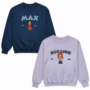 Haftowana bluza Goofy Max i Roxane, pasująca koszulka z kreskówki Goofy, Cartoon Dogs University, prezent dla pary