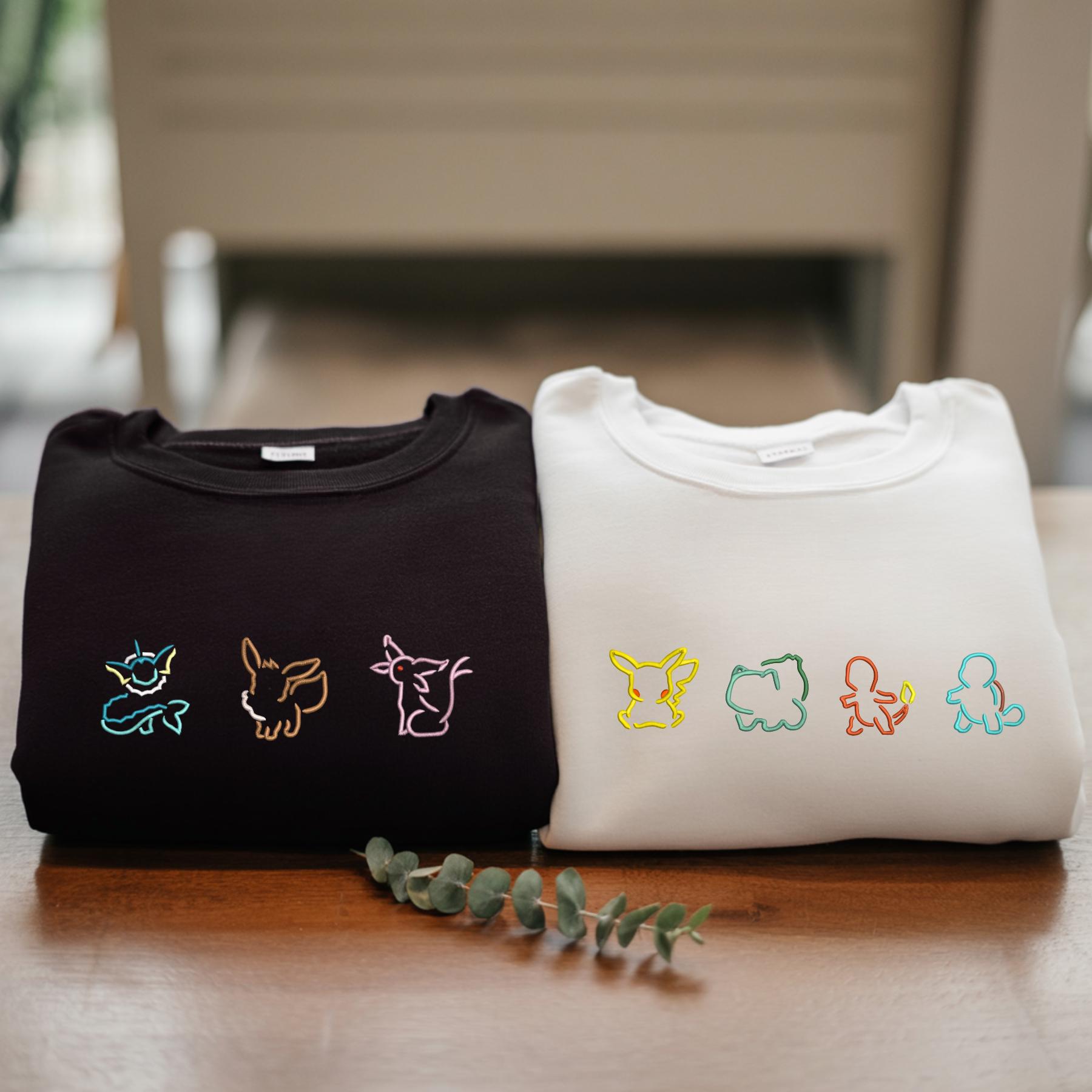 Custom Anime Pocket Beast Outline Embroidered Shirt, Personalized Anime Character Embroidered Anime Sweatshirt, Anime Fan Gift, Gift For Him
