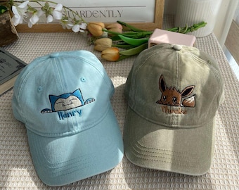 Personalized Anime Peeker Embroidered Washed Hat, Custom Name Baseball Cap, Gift For Anime Fan, Embroidery Hat