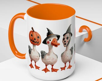 QUAKY HALLOWEEN DUCK Trio Kostymerade Accentkaffemuggar (11, 15oz) Flera Färger Rolig Halloween Anka Design Gåva För Heminredning