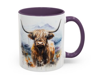 HIGHLAND COW ACCENT Coffee Mug Home Office Decor Ideal Gift Various Colors Cattle Lovers Highland Cattle Fans Durable Popular  Mug Coffee