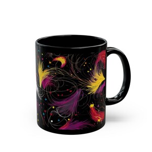 Contemporary Swirl Black Mug, Colorful Artistic Coffee Cup, Modern Heat-Resistant Drinkware, Unique Gift, Birthday Present image 4