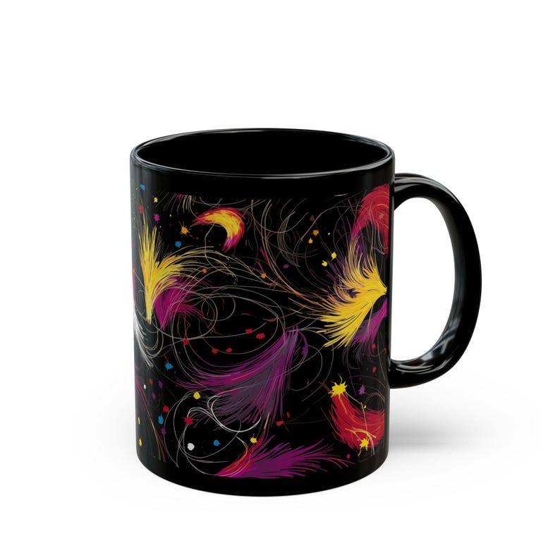 Contemporary Swirl Black Mug, Colorful Artistic Coffee Cup, Modern Heat-Resistant Drinkware, Unique Gift, Birthday Present image 4