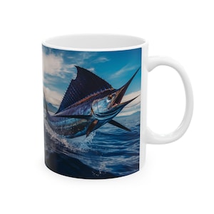 Good Day For Marlin Ceramic Mug, ocean fishing gift, beach house decor, Best Seller coffee mug, 11oz, 15oz, Gift For