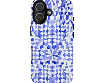 IPHONE 17 TOUGH Cases All 17 Models Available Durable Double Layer Protection Impact Resistant Blue Tiled Design Glossy Or Matte Finish