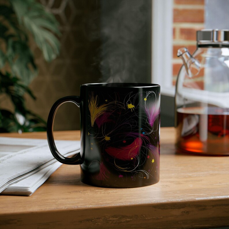 Contemporary Swirl Black Mug, Colorful Artistic Coffee Cup, Modern Heat-Resistant Drinkware, Unique Gift, Birthday Present image 6