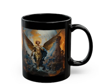 PROTECTOR ANGEL MUG  (11oz, 15oz) Angelic Image Kitchen Decor Office Coffee Mug Inspirational Gift Home Decor Black Mug Symbolic Meaning Mug