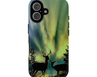 Silhouette de cerf, coque pour iPhone, accessoire pour les amoureux de la nature, cadeau animalier, coque de téléphone portable, protection écologique, design forestier