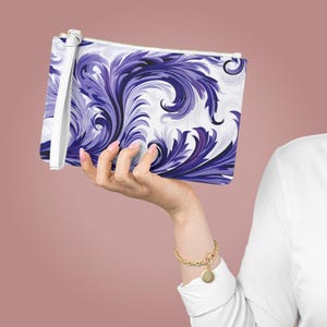 Elegant Purple Floral Clutch Bag Stylish Chic Handbag, Evening Purse, Makeup Organizer, Gifts for Her, Wedding Accessory