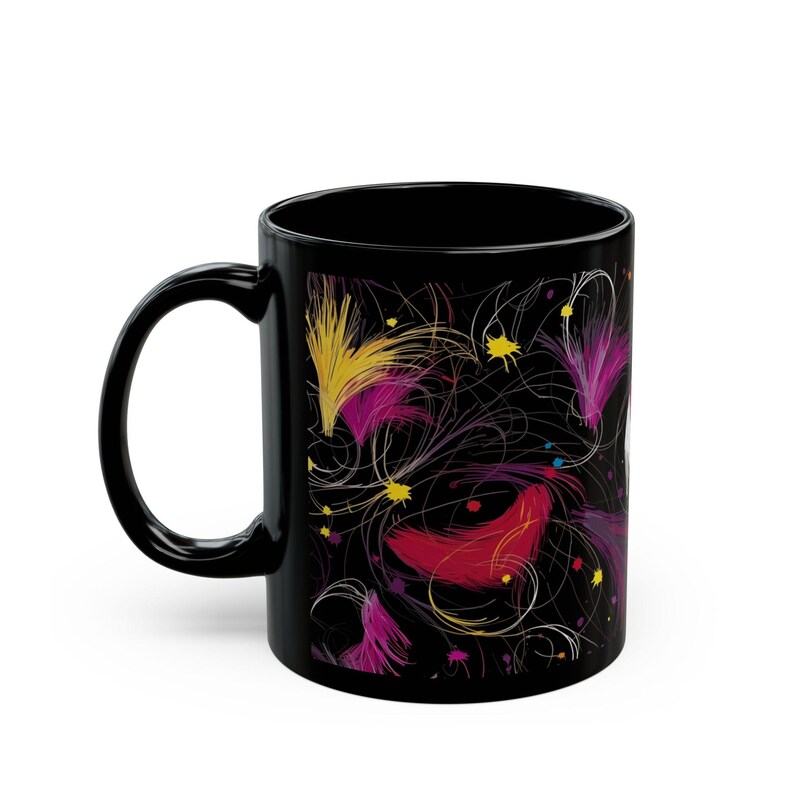 Contemporary Swirl Black Mug, Colorful Artistic Coffee Cup, Modern Heat-Resistant Drinkware, Unique Gift, Birthday Present image 3