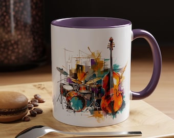 JAZZ MELODY ACCENTED Coffee Mug Several Accented Colors Jazz Vibe Gift For Musicians Quality Ceramic Mug Home Office Decor Your FaveMug