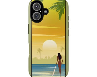 SURFING SUNSET BEACH iPhone Best Seller Case, Summer Vibe, Tropical Aesthetic, Ocean Lover Gift, Sunset Design, iPhone Cover