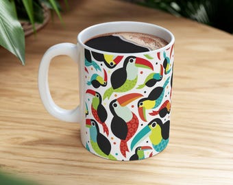 Colorful Tropical Toucan Ceramic Mug, Fun Coffee Cup, Unique Gift for Bird Lovers, Tropical Paradise Home Decor, 11oz 15oz