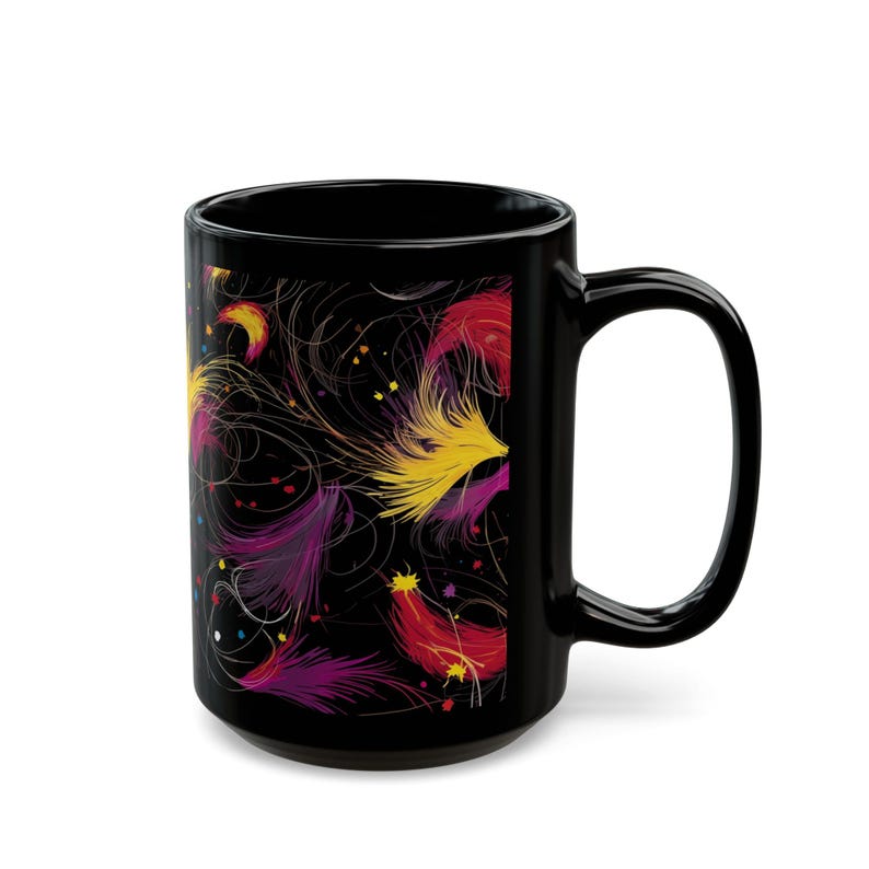 Contemporary Swirl Black Mug, Colorful Artistic Coffee Cup, Modern Heat-Resistant Drinkware, Unique Gift, Birthday Present image 2