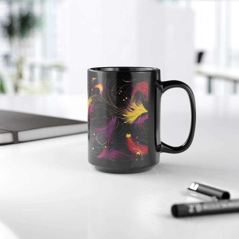 Contemporary Swirl Black Mug, Colorful Artistic Coffee Cup, Modern Heat-Resistant Drinkware, Unique Gift, Birthday Present image 5