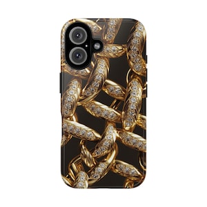 iPhone Hüllen, Designer Luxus Style, Schwarz und Gold Ketten Look, Fashionista Geschenk, Trendy Accessoires, Schutzhülle iPhone Cover, Einzigartig