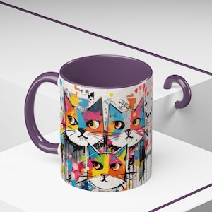 MEOW CAT MUG, Anime Graffiti Cat, Abstract Coffee Mug, Gift for Cat Lovers, Cartoon Styled Mug, Durable White Ceramic Quality