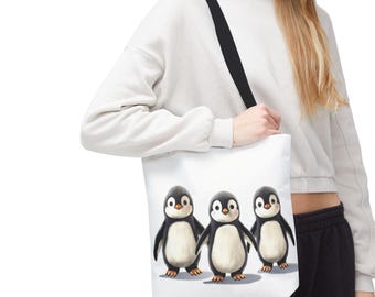 Adorable Penguin Tote Bag Cute Eco-Friendly Bag for Carryall, Beach, Gift, Animal Lover, Penguin-themed, Best Seller Tote