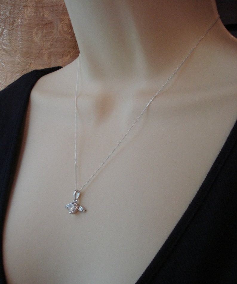 Crystal Heart With Wings Pendant Necklace in Sterling Silver Delicate ...