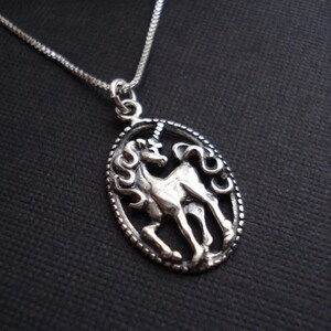 Unicorn Necklace In Sterling Silver With Venetian Box Chain Unicorn Pendant Fantasy Jewelry Gift For Her All Sterling Silver Necklace image 3