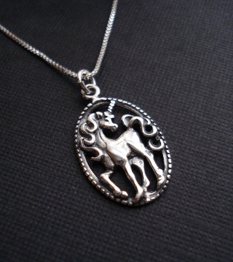 Unicorn Necklace In Sterling Silver With Venetian Box Chain Unicorn Pendant Fantasy Jewelry Gift For Her All Sterling Silver Necklace image 3