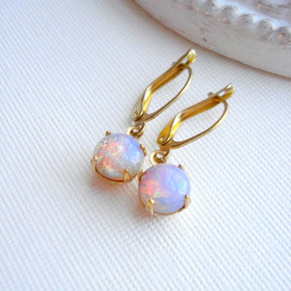 Vintage Fire Opal Earrings Opal Earrings Harlequin Drop Earrings Pink Opal Earrings October Birthstone Earrings