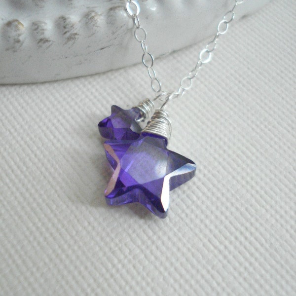 Purple Crystal Stars Pendant Necklace In Sterling Silver, Mother Necklace, Mommy And Me, Purple, Mother's Day, Amethyst