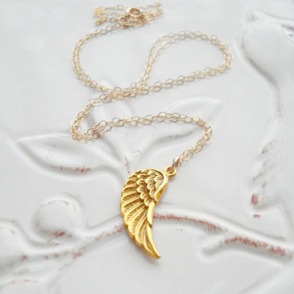 Angel Wing Necklace In Gold. Wing Pendant, Gold Necklace, Simple Everyday Jewelry, Modern, Gift For Her Under 50