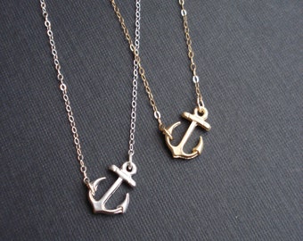 Sideways Anchor Necklace Silver Or Gold. Anchor Necklace In Sterling Silver Anchor Pendant Necklace Modern Jewelry