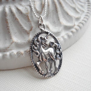 Unicorn Necklace In Sterling Silver With Venetian Box Chain Unicorn Pendant Fantasy Jewelry Gift For Her All Sterling Silver Necklace image 2