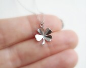 Silver Clover Necklace, Silver Four Leaf Clover Pendant Lucky Charm Irish Luck Shamrock St. Patrick's Day Everyday Modern Minimalist Jewelry