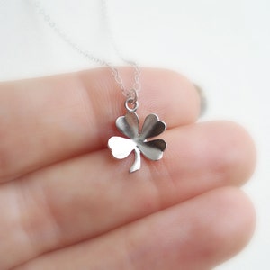 Silver Clover Necklace, Silver Four Leaf Clover Pendant Lucky Charm Irish Luck Shamrock St. Patrick&#39;s Day Everyday Modern Minimalist Jewelry