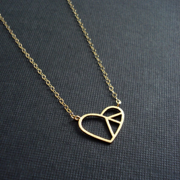 Gold Heart Necklace Peace In Your Heart Necklace In Gold or Silver Minimalist Necklace Layer Necklace Everyday Jewelry Contemporary Jewelry