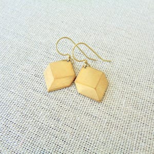 Geometric Raw Brass Earrings, Rhombus Earrings, 3D Like Geometric Earrings, Art Deco Gold Earrings, Square Earrings, Gift For Her