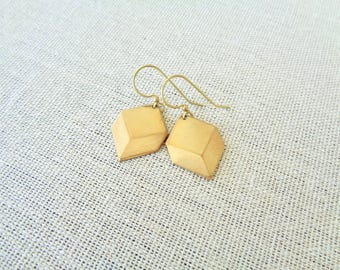 Geometric Raw Brass Earrings, Rhombus Earrings, 3D Like Geometric Earrings, Art Deco Gold Earrings, Square Earrings, Gift For Her