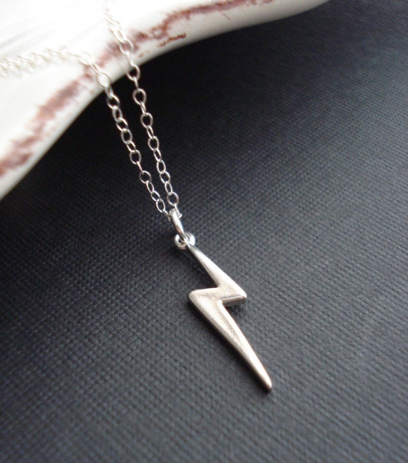 Lightning Bolt Necklace In Sterling Silver Thunder Bolt Pendant David Bowie Necklace Fantasy White, Magic, Gift For Her image 2