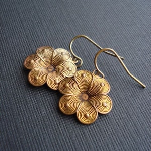 Antique Brass Flower Earrings Floral Dangle Earrings Brass Jewelry Vintage Style Earrings