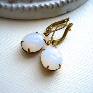 White Opal Earrings, Vintage Style Jewelry, October Birthstone, Vintage Jewels, Costume Jewelry, Gift For Her