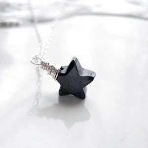 Black Star Necklace In Sterling Silver. Cubic Zirconia Star, David Bowie, Modern Necklace, Celestial Jewelry Wire Wrapped, Delicate, Dainty